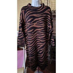 NWT ANN TAYLOR Black&Brown Sparkly Animal Print Knit Sweater Dress Petite Large